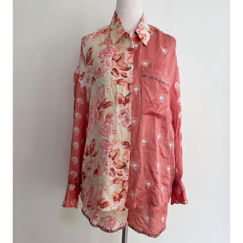 SET ZARA Silia Floral Printed Embroidered Silky Drawstring Short Blouse Set XS - Picture 5 of 13